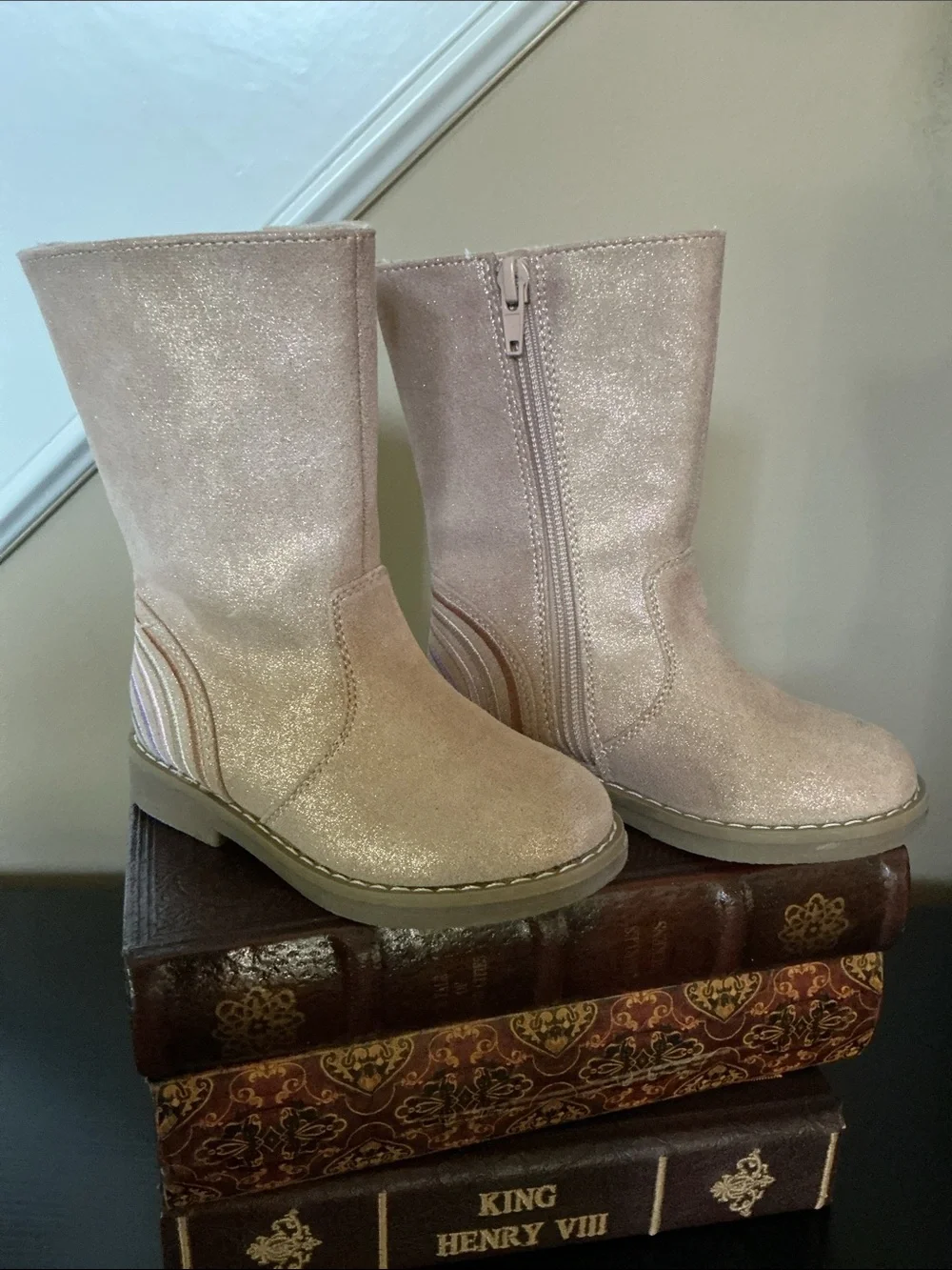 Kelly & Katie -Sz 9- Girls' Glimmer Tan Mid-Calf Boots